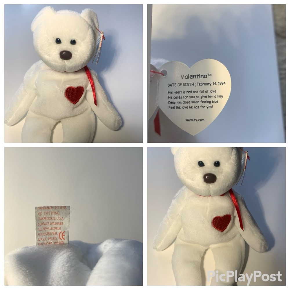 Beanie baby Name Valentino Color white and red